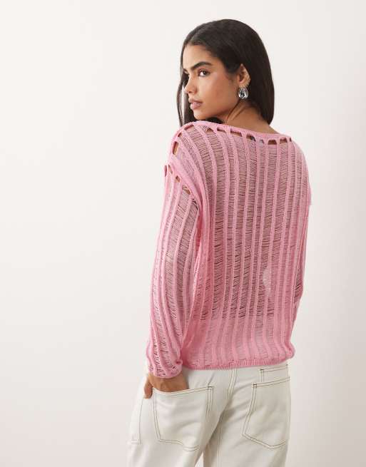 ASOS DESIGN - Maglione rosa effetto smagliato, 4 di 4