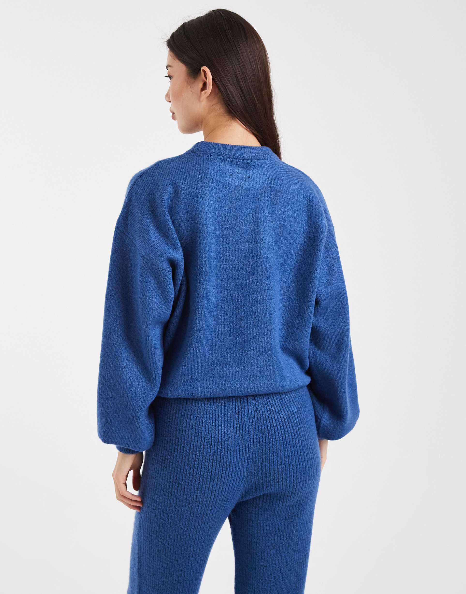 ASOS DESIGN - Maglione sblusato blu scuro con fondo allacciato in coordinato