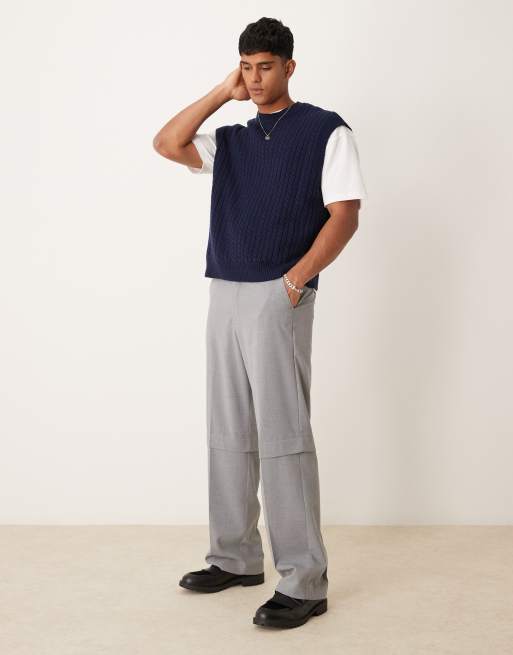 ASOS DESIGN - Maglione senza maniche blu navy squadrato oversize lavorato a trecce, 2 di 4