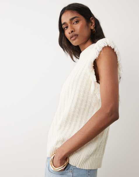 ASOS DESIGN - Maglione senza maniche in tweed écru - view 1