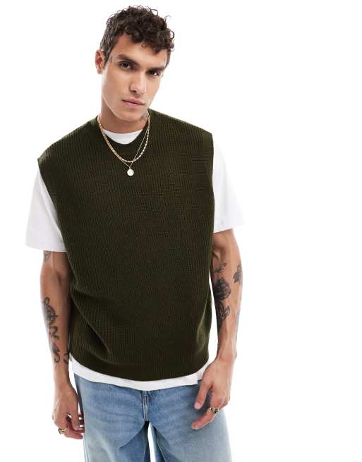 ASOS DESIGN - Maglione senza maniche squadrato comodo verde