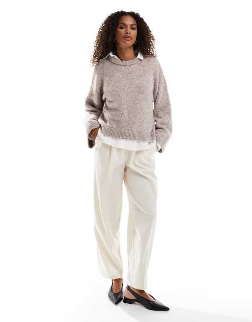 ASOS DESIGN - Maglione soffice in misto lana color talpa con maniche ampie, 4 di 4