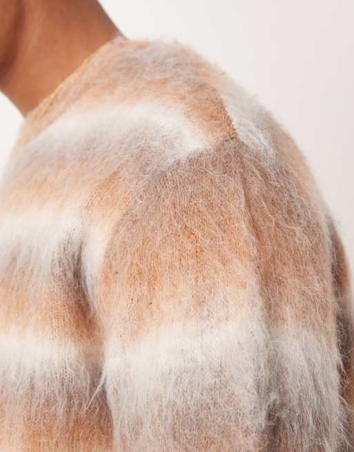 ASOS DESIGN - Maglione soffice oversize a righe in tonalità neutre, 4 di 4