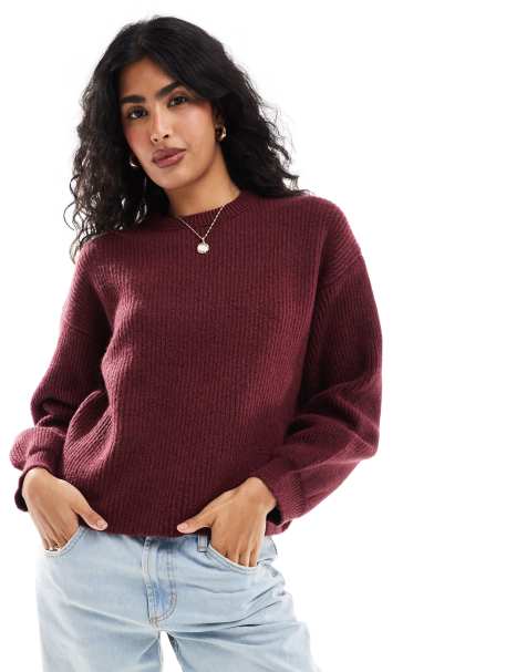 ASOS DESIGN - Maglione soffice squadrato bordeaux - view 1