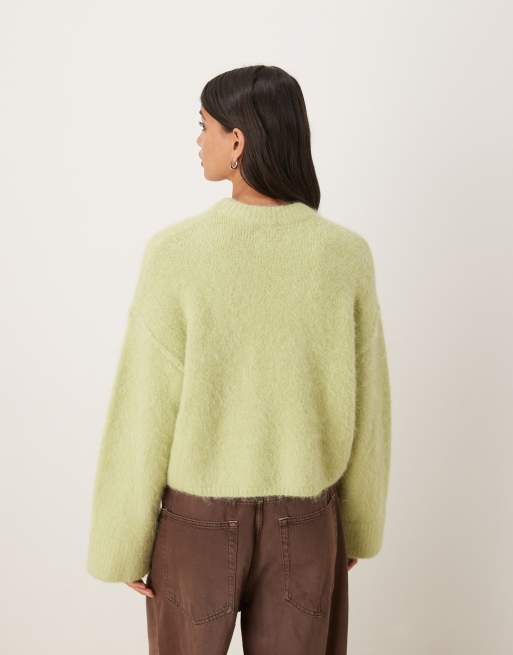 ASOS DESIGN - Maglione spesso in lana d'alpaca premium verde chiaro, 2 di 4