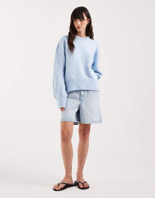 ASOS DESIGN - Maglione squadrato azzurro girocollo con spacchi laterali, 2 di 4