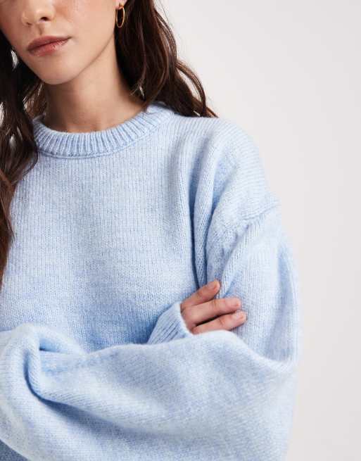 ASOS DESIGN - Maglione squadrato azzurro girocollo con spacchi laterali, 3 di 4