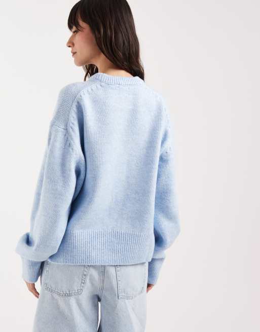 ASOS DESIGN - Maglione squadrato azzurro girocollo con spacchi laterali, 4 di 4