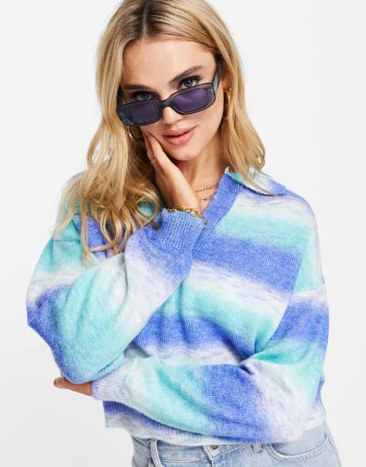 ASOS DESIGN - Maglione squadrato blu mélange con colletto
