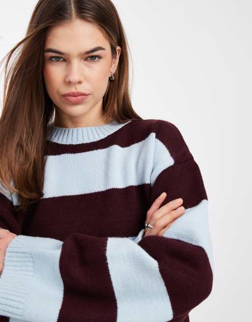 ASOS DESIGN - Maglione squadrato color prugna e blu a righe ampie, 2 di 4