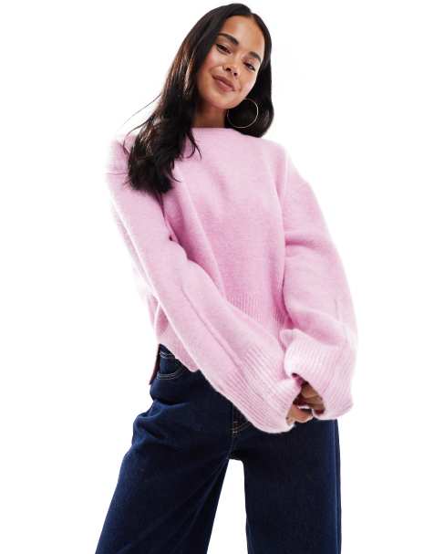 ASOS DESIGN - Maglione squadrato girocollo rosa con spacco laterale - view 1