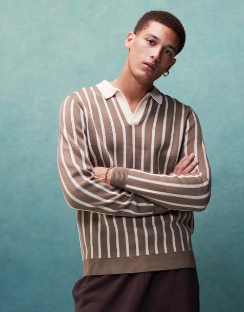 ASOS DESIGN - Maglione stile polo marrone a righe - view 1