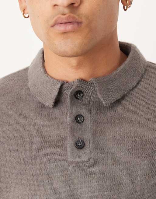 ASOS DESIGN - Maglione stile polo oversize squadrato grigio testurizzato spazzolato, 2 di 4