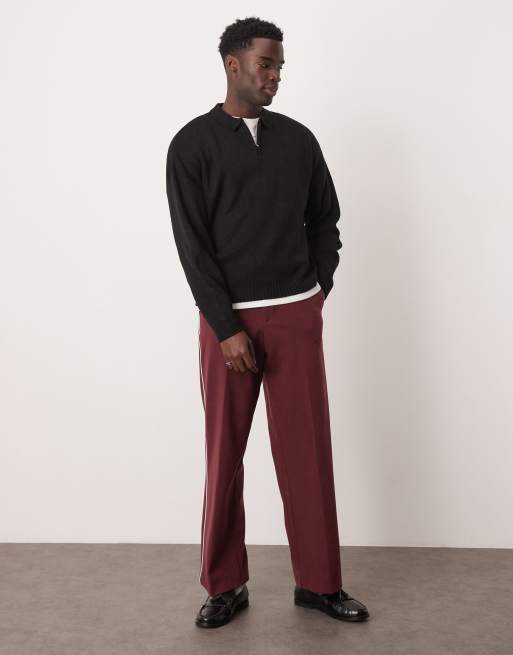 ASOS DESIGN - Maglione stile polo oversize squadrato nero con zip corta, 4 di 4