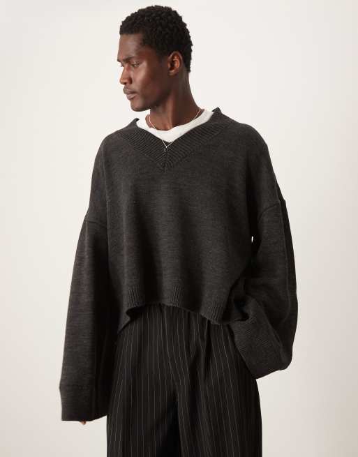 ASOS DESIGN - Maglione super oversize color antracite con scollo a V