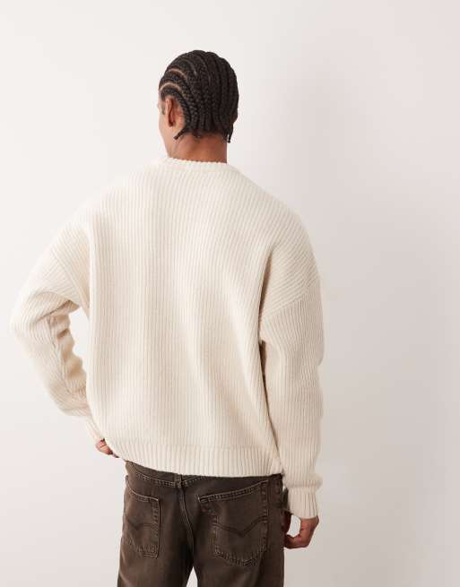 ASOS DESIGN - Maglione super oversize squadrato écru lavorato a coste inglesi, 5 di 5