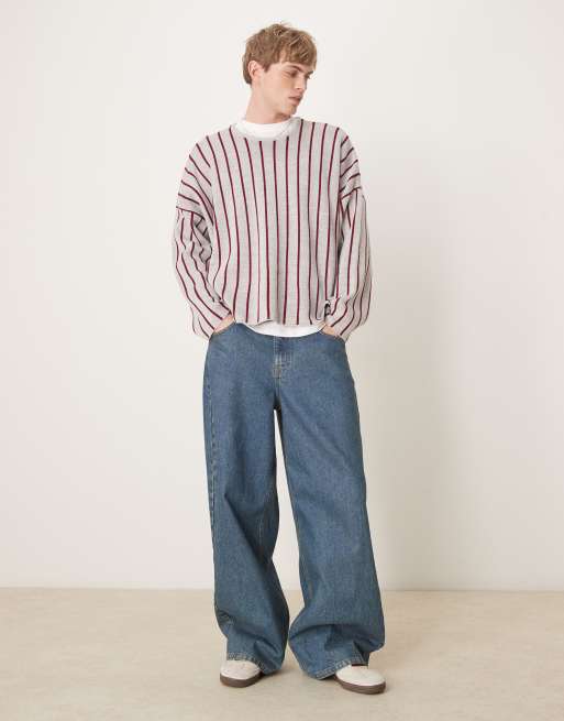 ASOS DESIGN - Maglione super oversize squadrato girocollo grigio chiaro a righe, 2 di 4