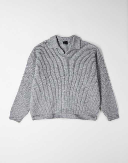 ASOS DESIGN - Maglione super oversize squadrato grigio lavorato a coste inglesi con intaglio sul collo