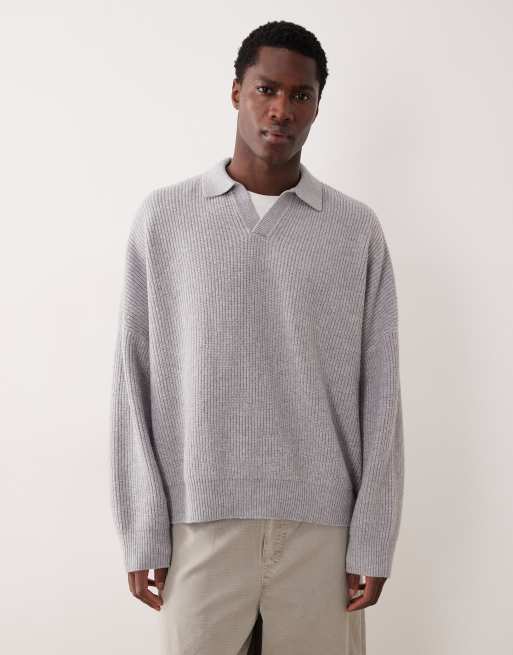 ASOS DESIGN - Maglione super oversize squadrato lavorato a coste inglesi grigio chiaro con intaglio sul collo