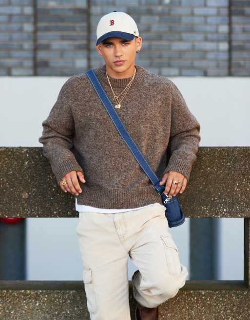 ASOS DESIGN - Maglione super oversize squadrato marrone mélange, 4 di 4