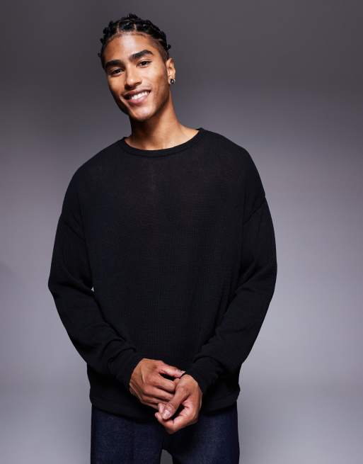 ASOS DESIGN - Maglione taglio comodo girocollo a maniche lunghe nero