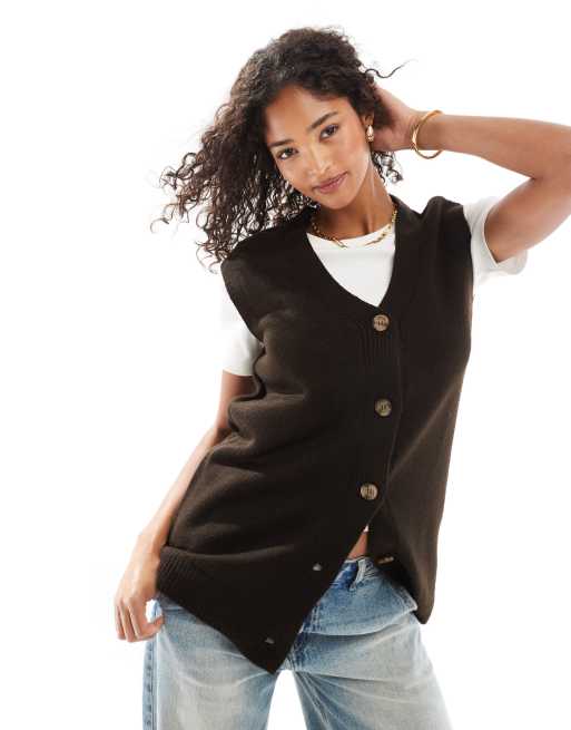 ASOS DESIGN - Maglione taglio lungo marrone cioccolato a strati