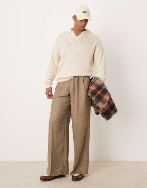 ASOS DESIGN - Maglione testurizzato comodo écru in maglia con scollo intagliato