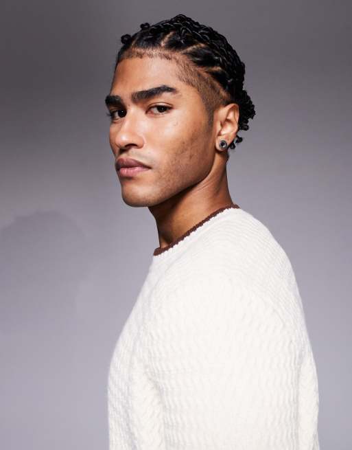 ASOS DESIGN - Maglione testurizzato oversize écru con etichetta intessuta, 4 di 5