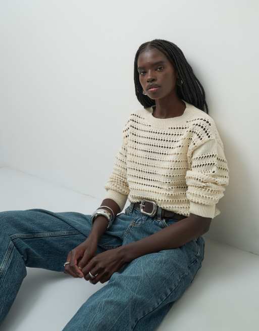 ASOS DESIGN maglione traforato color ecru, 1 di 4