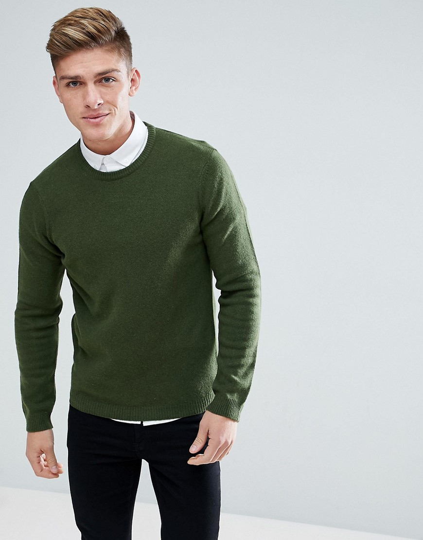 ASOS DESIGN - Maglione verde scuro in lana di agnello