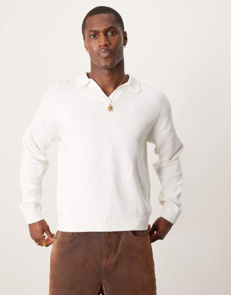 ASOS DESIGN - Maglione vestibilità comoda con intaglio sul collo bianco sporco - view 1