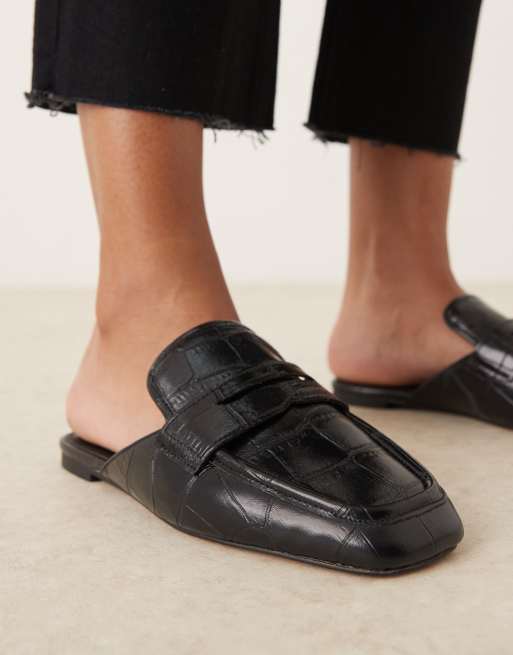 ASOS DESIGN Magnet loafer mules in black croc