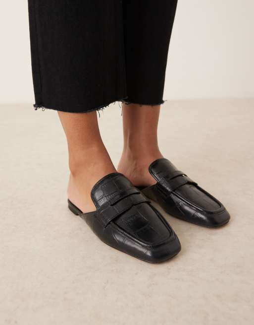 ASOS DESIGN Magnet loafer mules in black croc