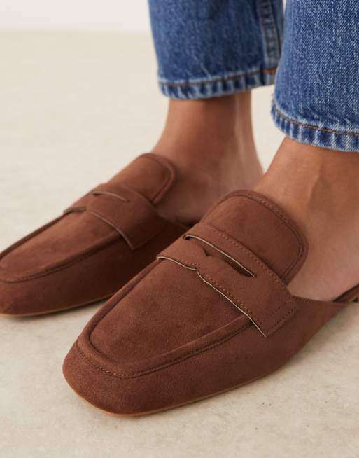 ASOS DESIGN Magnet loafer mules in tan suedette