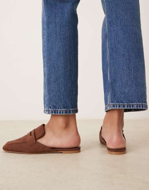 ASOS DESIGN Magnet loafer mules in tan suedette