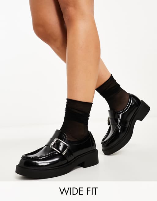 ASOS DESIGN - Magnolia - Loafers met brede pasvorm en gesp aan de zijkant in zwart