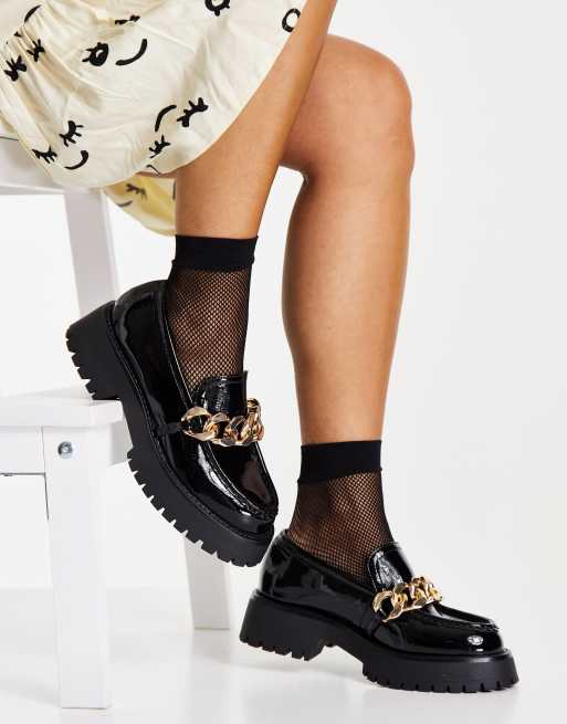 Asos Design Mai Chunky Chain Loafers In Black Patent Asos 1085