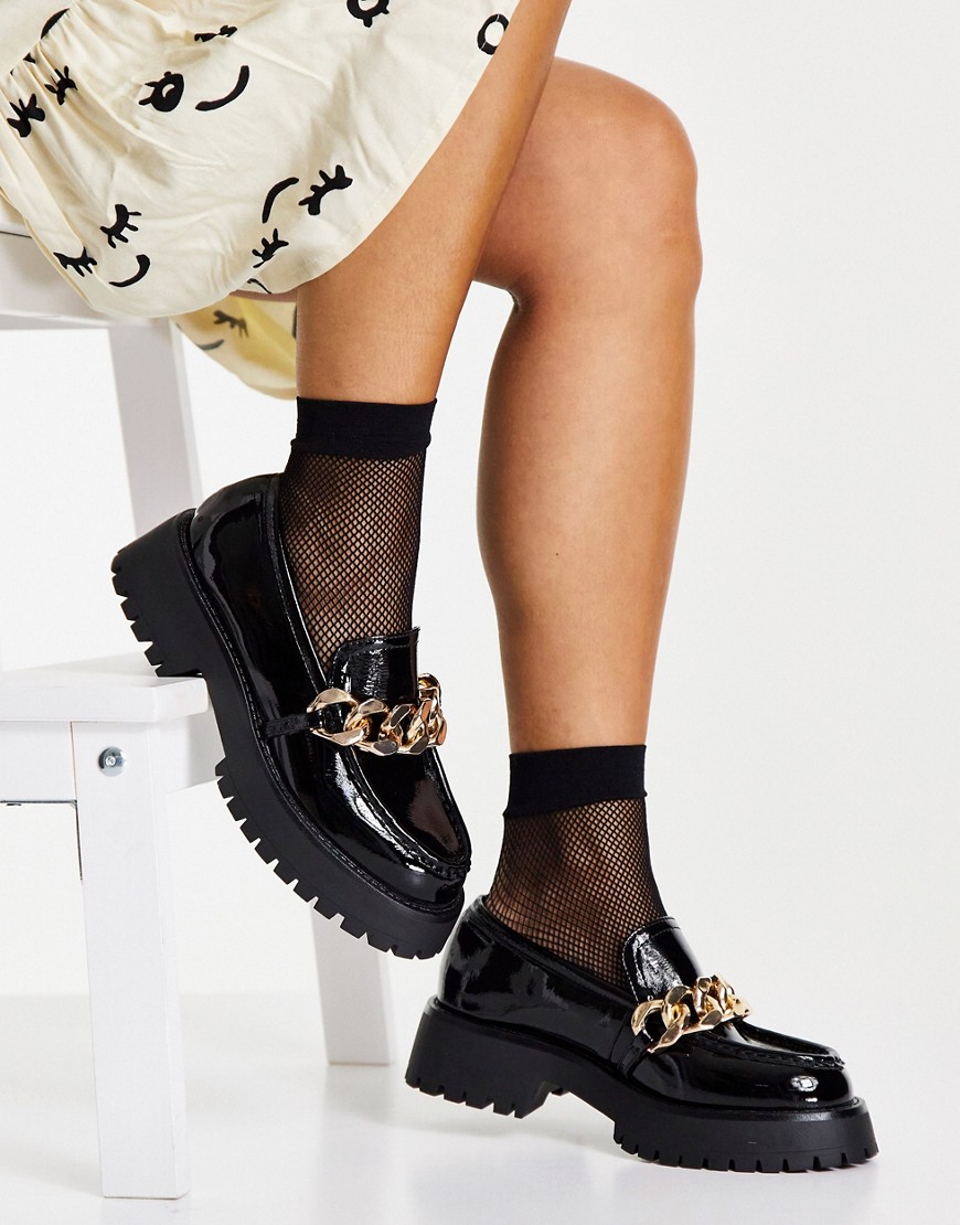ASOS DESIGN Mai chunky chain loafers in black patent