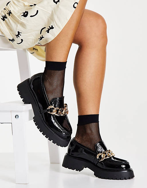ASOS DESIGN Mai chunky chain loafers in black patent ASOS