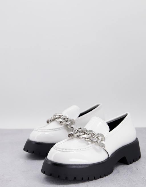 ASOS DESIGN Mai chunky chain loafers in white patent | ASOS