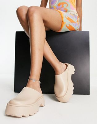 ASOS DESIGN Mai Tai recycled plastic chunky flat mules in natural-Neutral