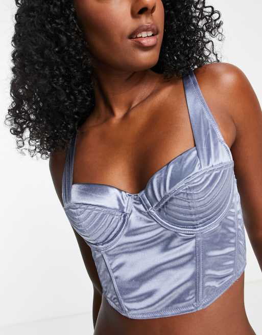 ASOS DESIGN Maia satin vintage stitch padded corset in blue
