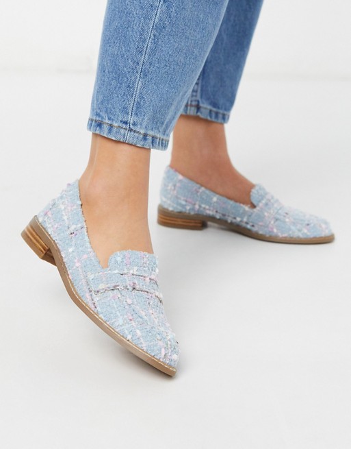 ASOS DESIGN Mail loafer flat shoes in pastel tweed