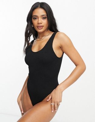 ASOS DESIGN crinkle low back swimsuit in black - ASOS Price Checker