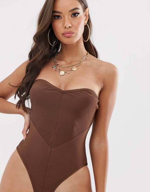 ASOS Design Maillot 1 pi ce bandeau sans bretelles Marron