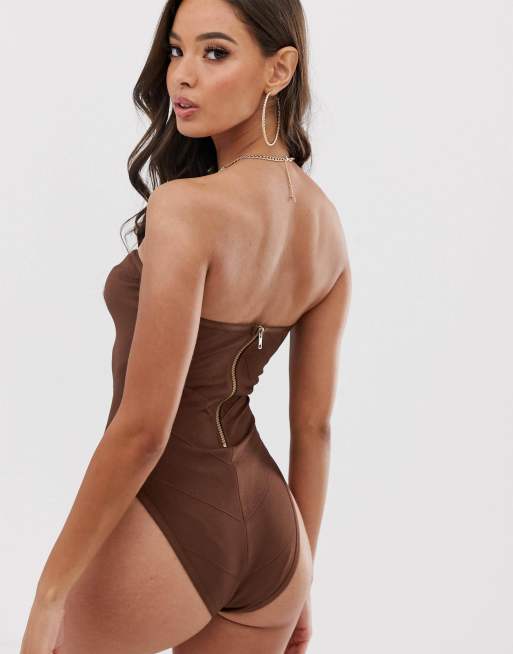 ASOS Design Maillot 1 pi ce bandeau sans bretelles Marron