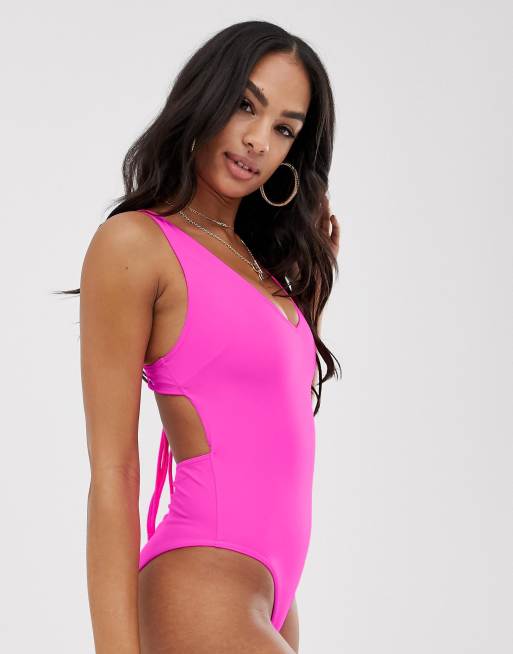 ASOS DESIGN Maillot 1 pi ce en tissu recycl d collet plongeant