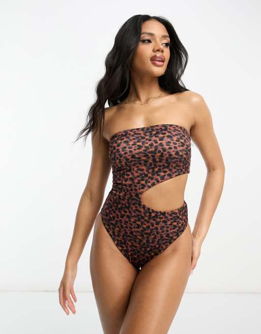 ASOS DESIGN Maillot bandeau 1 pi ce d coupe et imprim caille