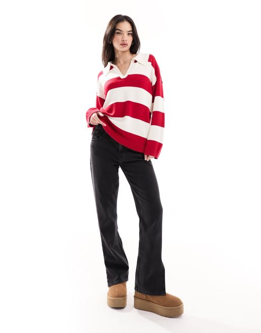 ASOS DESIGN - Maillot de rugby oversize en maille rayée - Rouge, 2 de 4