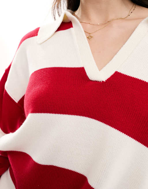 ASOS DESIGN - Maillot de rugby oversize en maille rayée - Rouge, 3 de 4